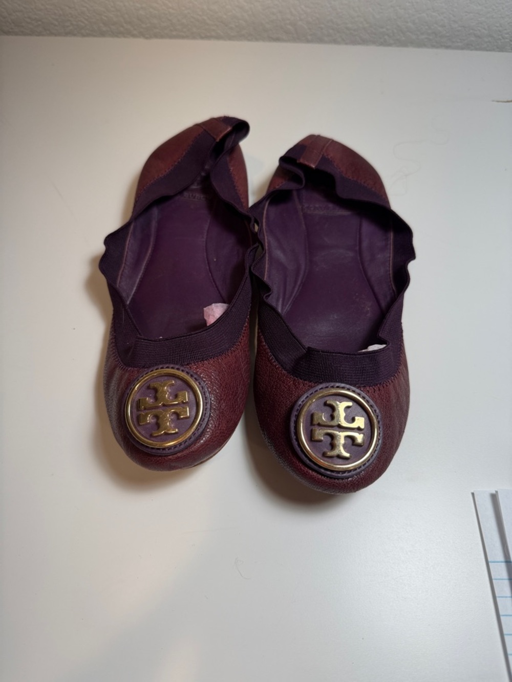 Tory Burch Burgundy Leather Logo Ballet Flats